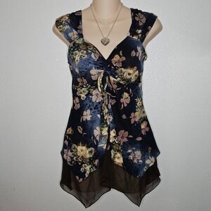 Y2k Twin Floral Tunic‎ Top Layered Hem
